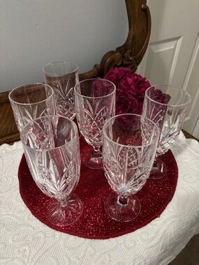 6 Iced Tea Crystal Shannon by Godinger Dublin Goblets ~ Fan Diamond